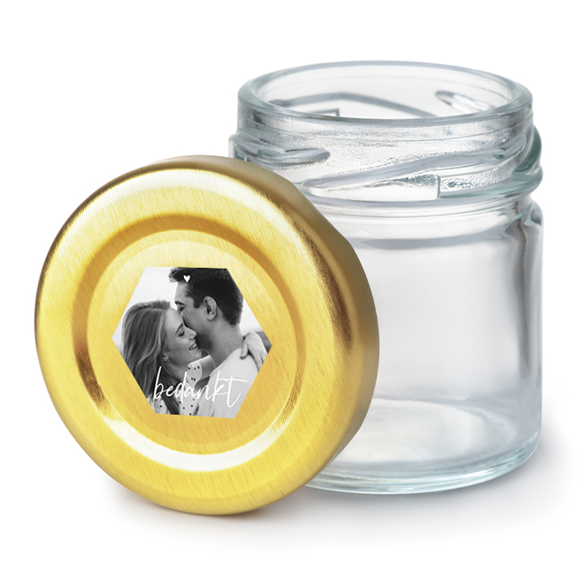 Trouwbedankje hexagon sticker met foto - 30 stuks