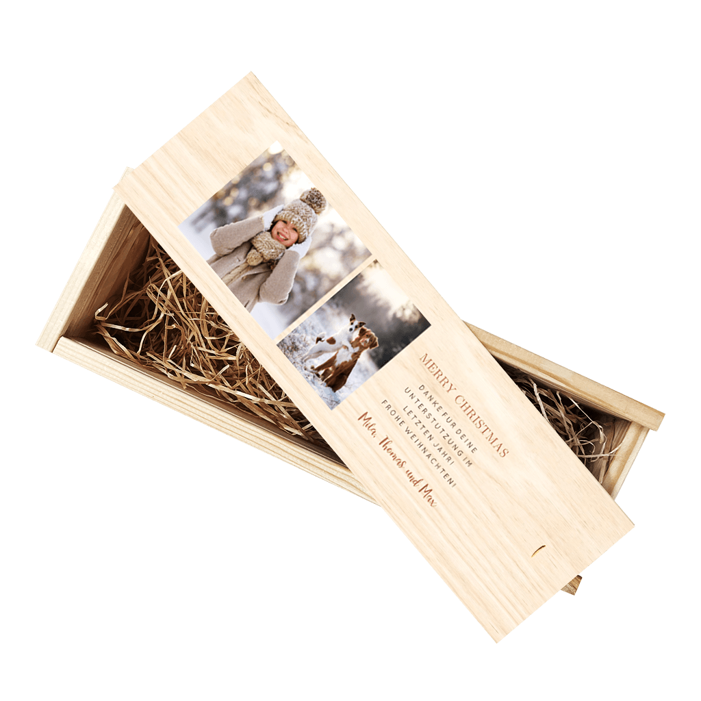 Weihnachtliche Weinbox mit Fotos