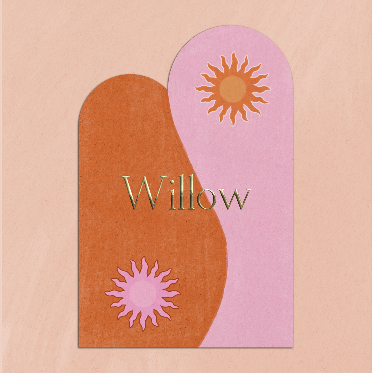 Uniek boogvorm geboortekaartje Yin Yang met Zonnen in Rood Roze