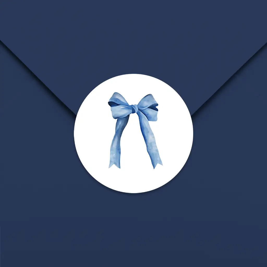 Sluitsticker met blauwe watercolour strik - per 25 stuks