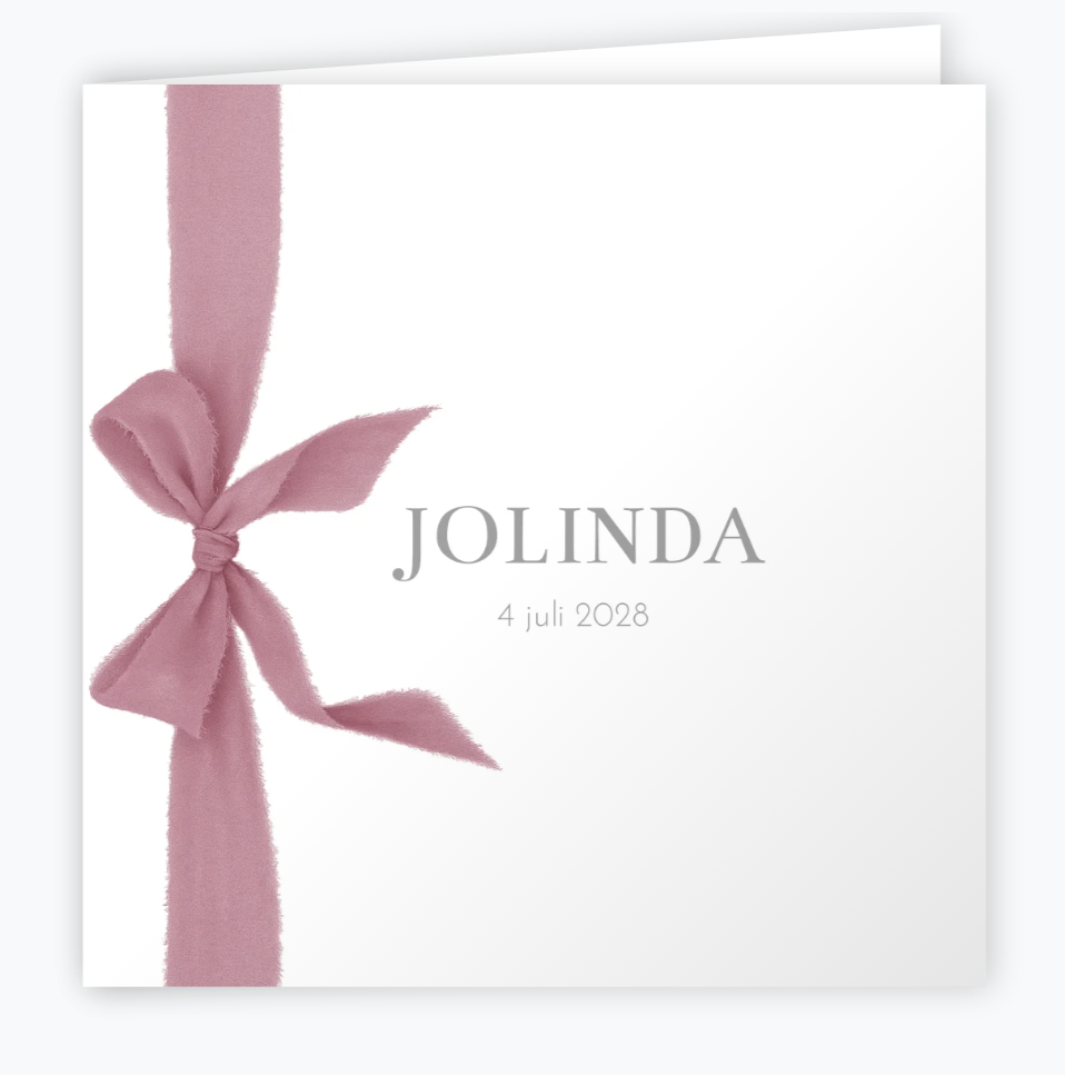 Lint geboortekaartje meisje met oud roze lint