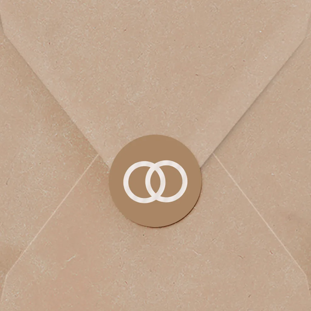 Sluitsticker trouwkaart met ringen in hoogglans
