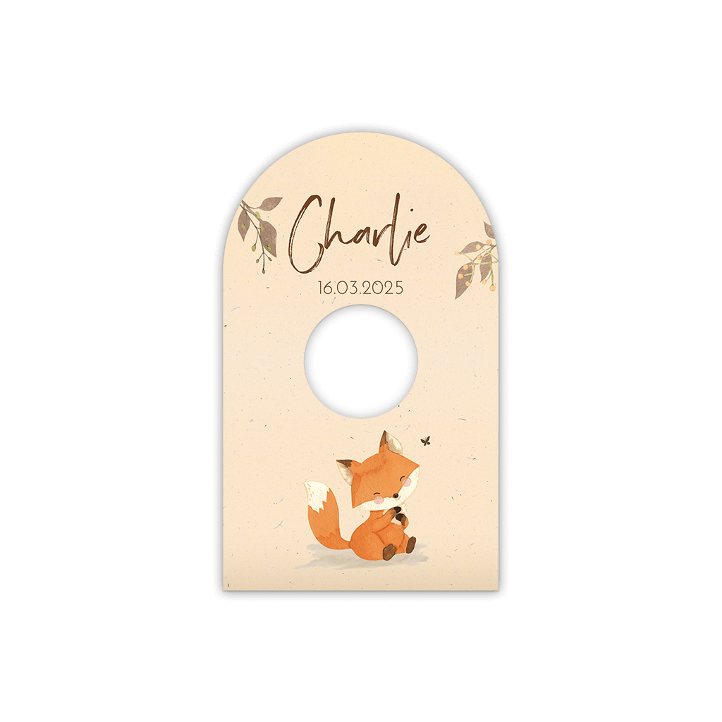 Boogkaartje met lief vosje en rond doorkijkje