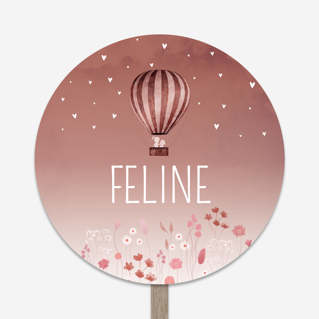 Tuinbord Meisje Bloemetjes Roze Luchtballon