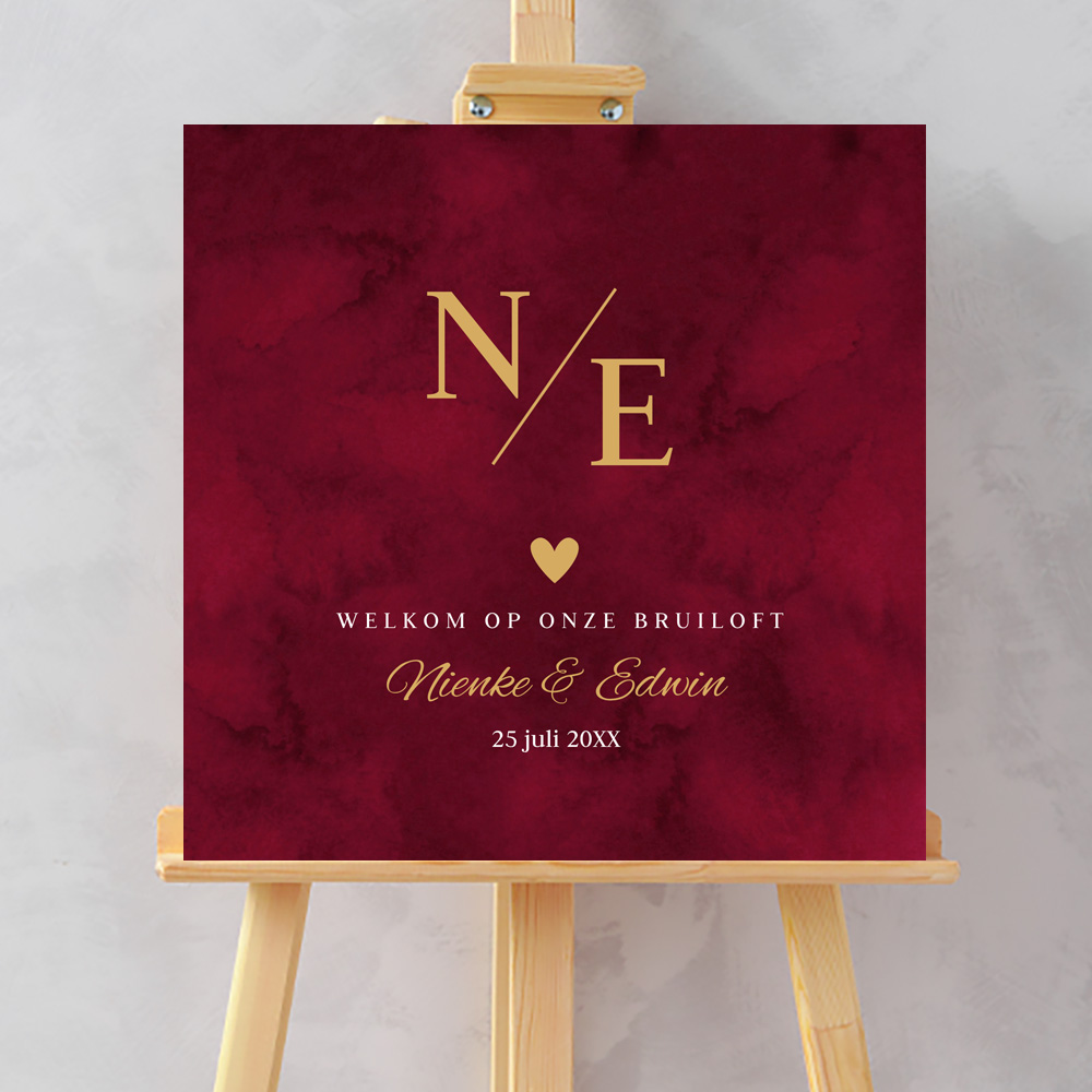Welkomstbord bruiloft stijlvol rood vierkant