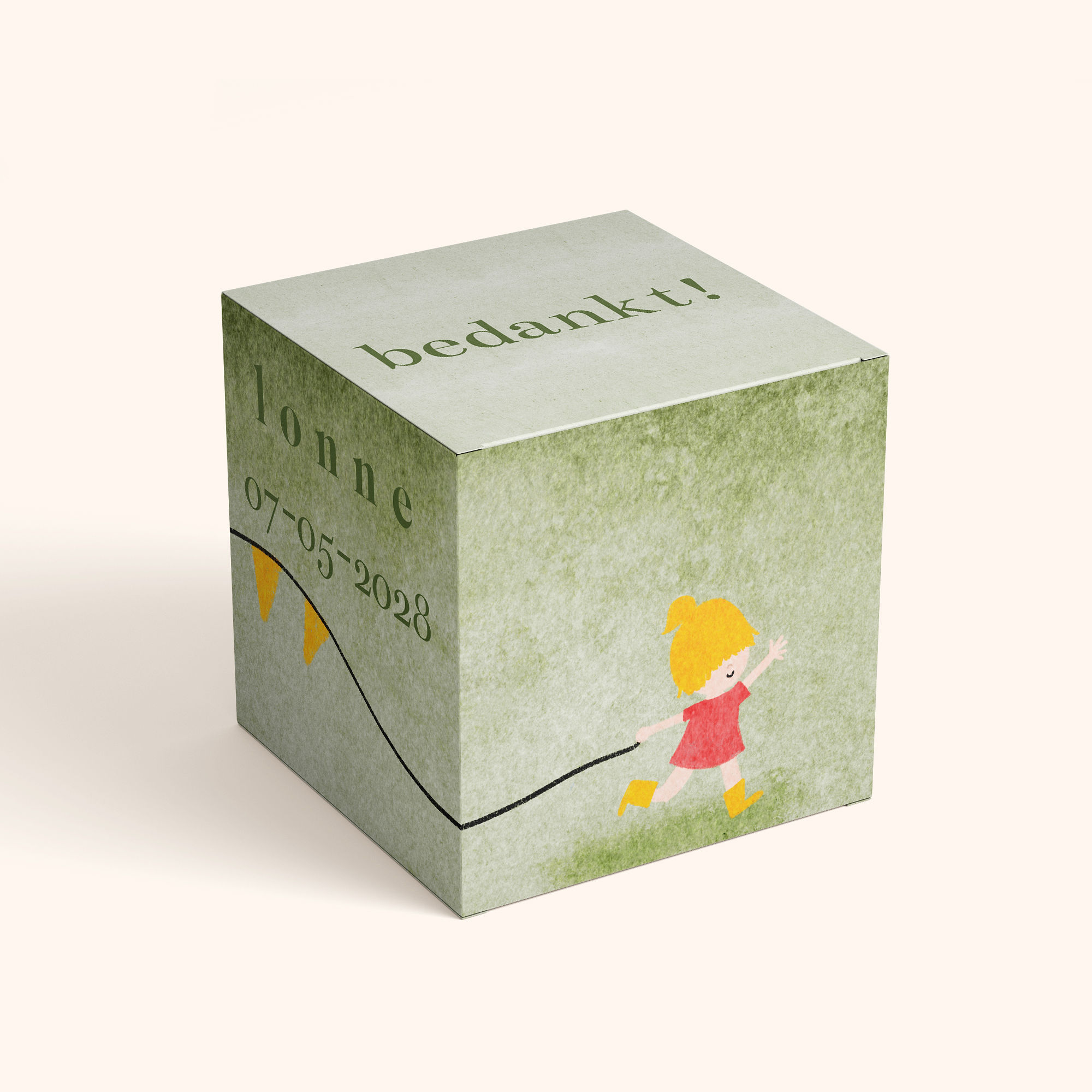 Doopsuikerdoosje vrolijk bos wiegje slingers grote zus