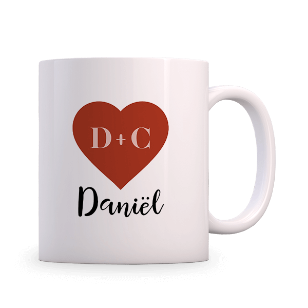Personalisierte Tasse mit Herz und Initialen, Hochzeitsgeschenk