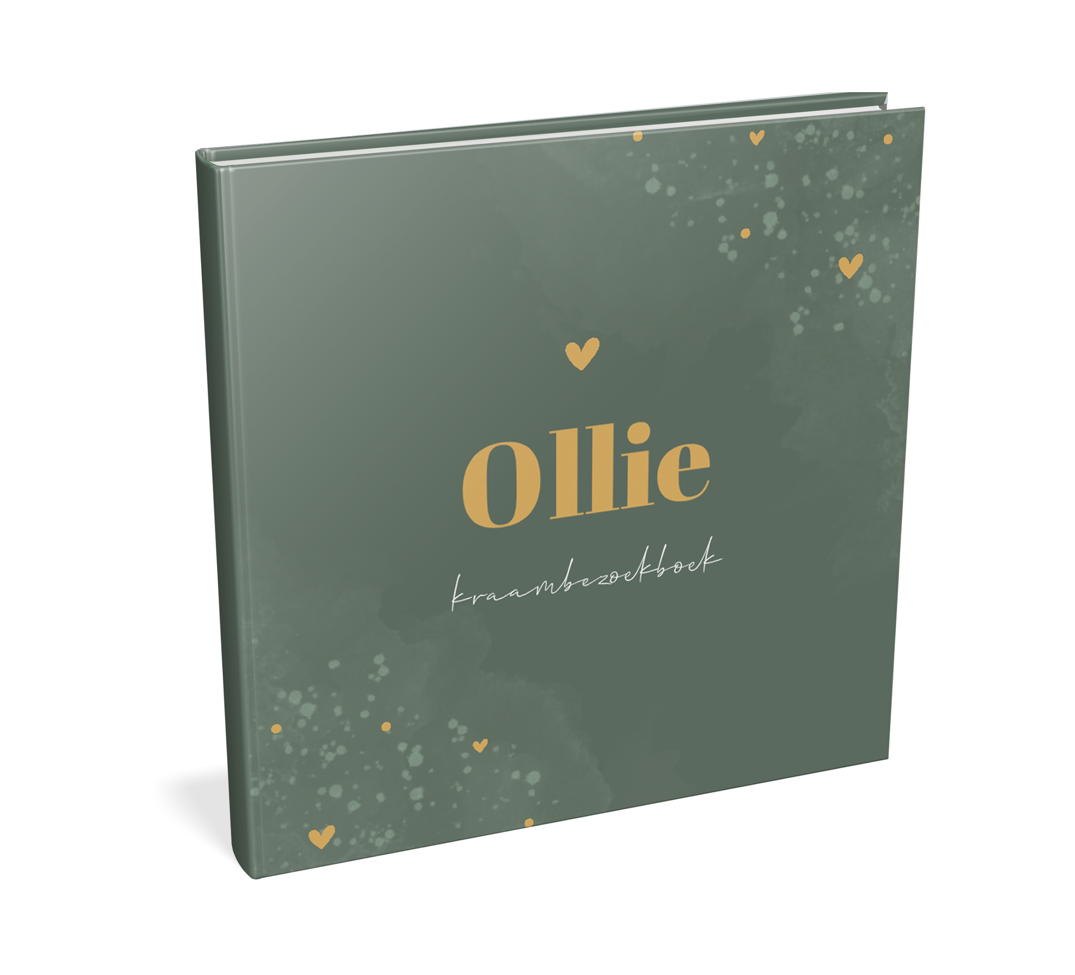 Kraambezoekboek groen met spetters en hartje