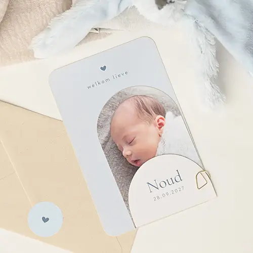 Stapel geboortekaartje origineel blauw met foto