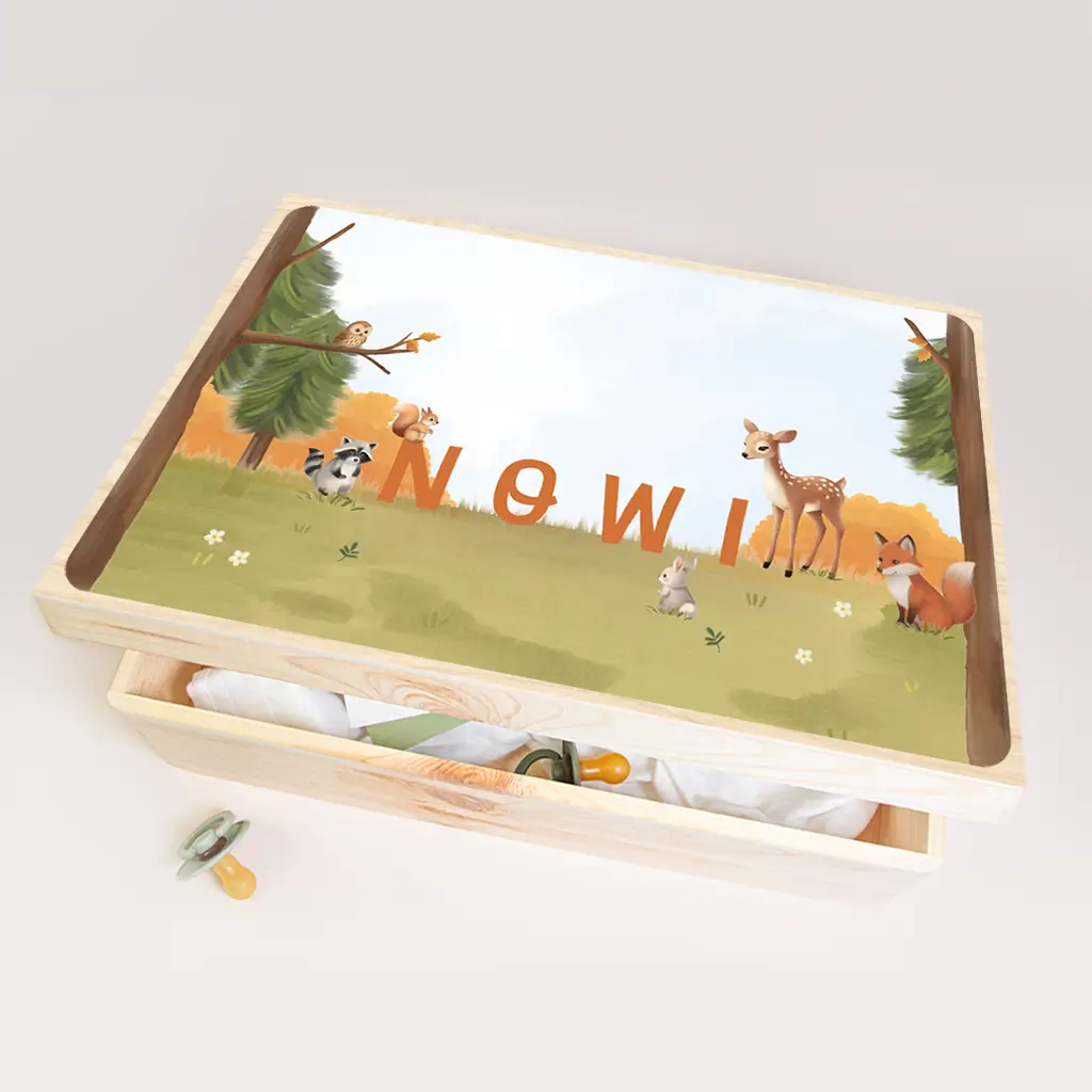 Memorybox baby met dieren in het bos