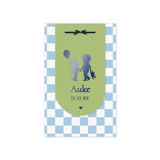 Kleurrijk geboortekaartje in 2-delig met silhouet van broertjes in hoogglans