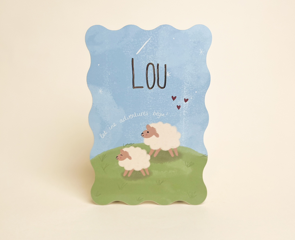 Geboortekaartje Schaapjes Broertje Zusje blauw groen geel Lou