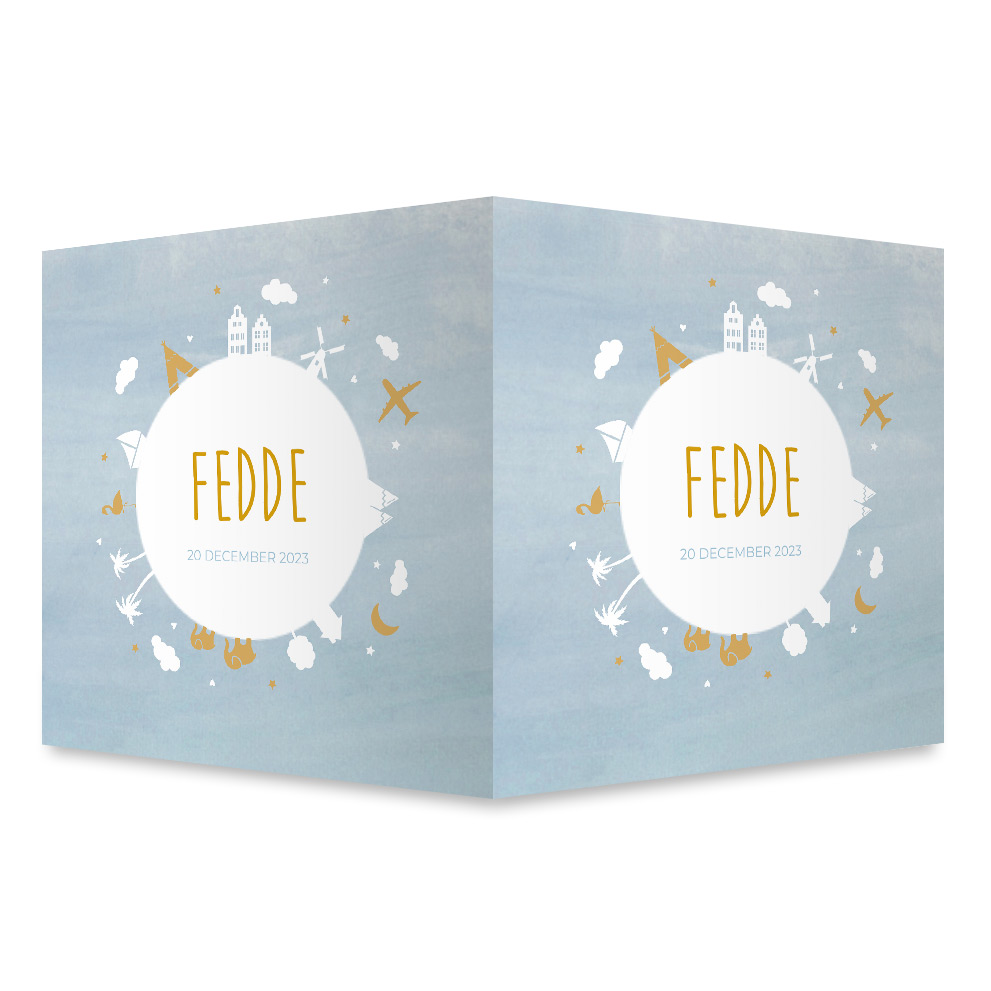 Geboortebord jongen wereldbol reizen