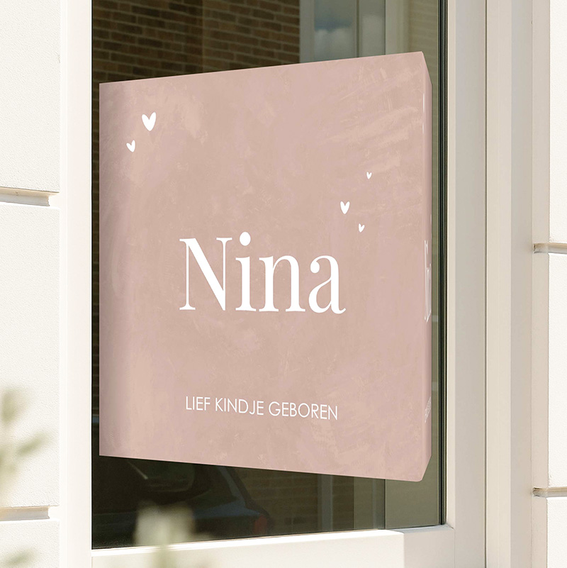 Geboortebord raam meisje oudroze velvet-look