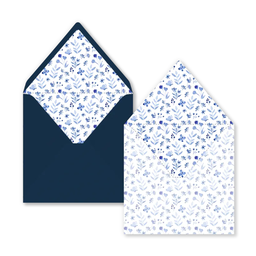Umschlag-Einlage 14-14 mit blauen Blättern, Blumen und Schmetterlinge