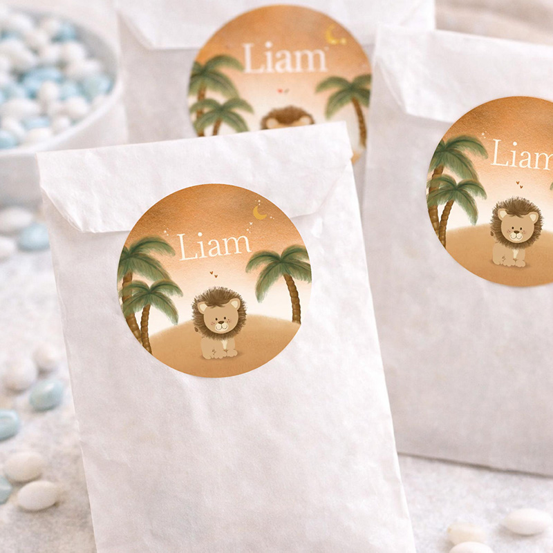 Stickers geboorte met leeuwtje en palmbomen - Liam