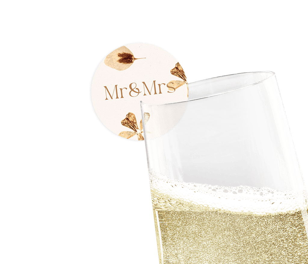 Sektglas-Deko rund naturfarben blümchen 6 Stück