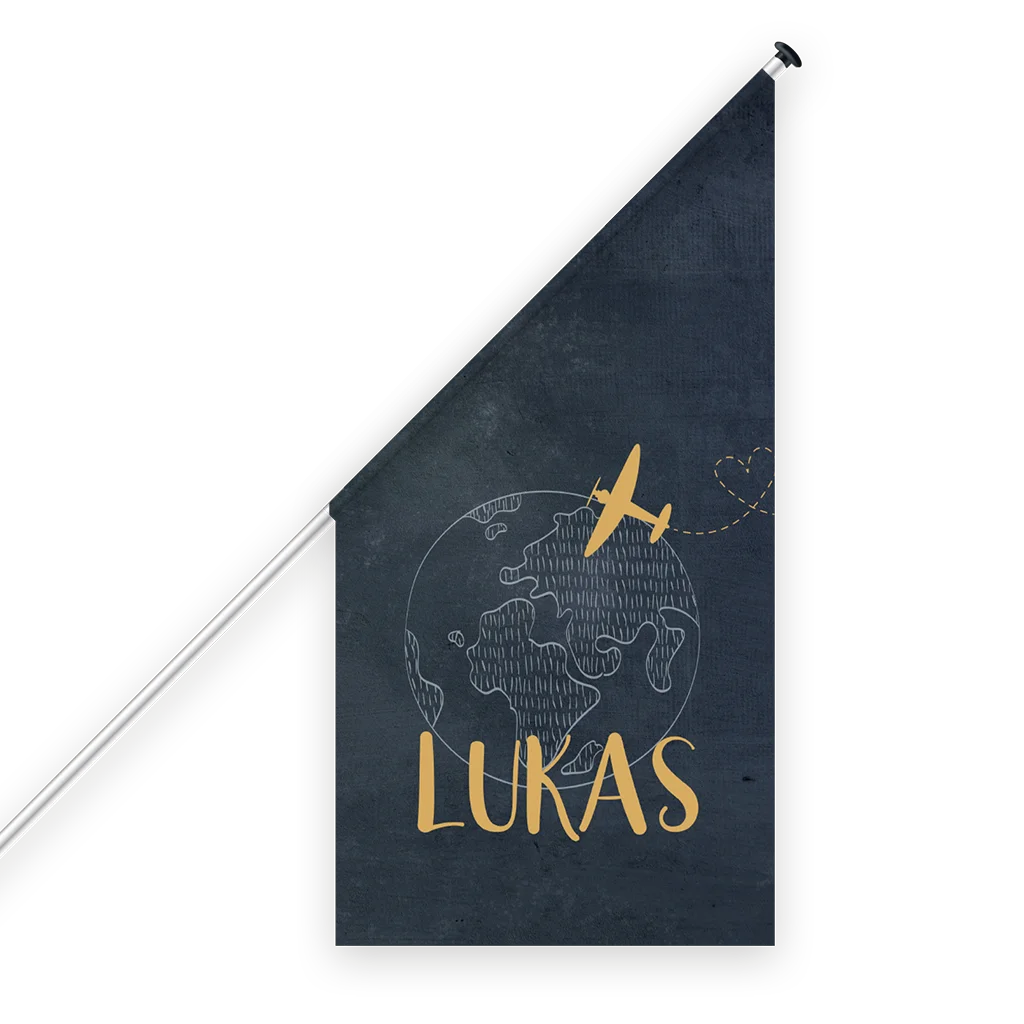 Stoere geboortevlag met wereldbol