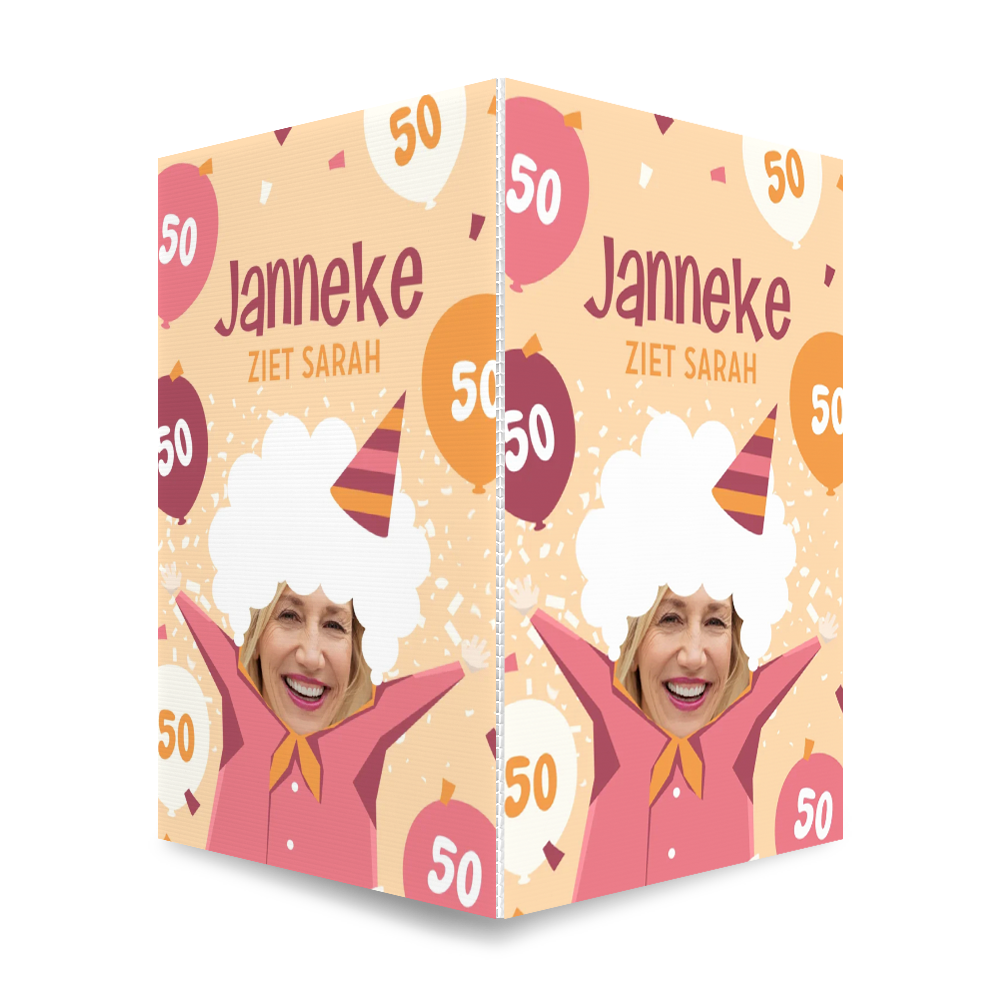 Grappig 50 jaar bord Sarah met oude oma en eigen foto