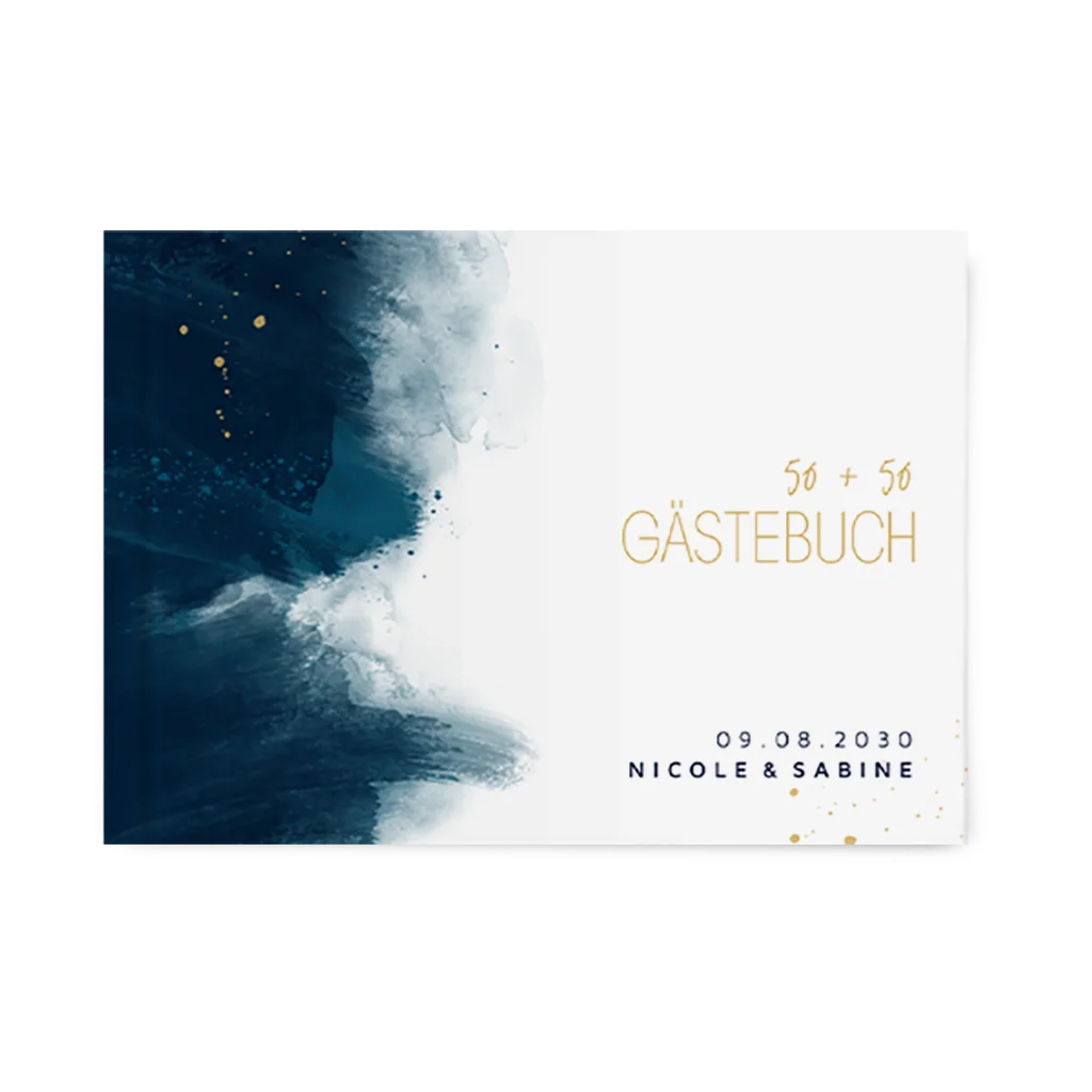 Gästebuch mit Aquarell und Gold-Look-Klechsen zum Geburtstag
