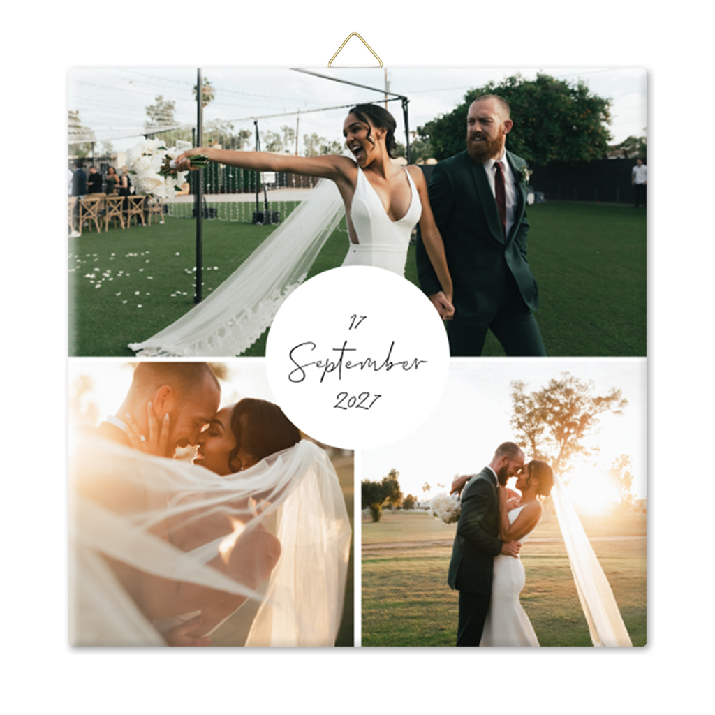 Fototegeltje bruiloft met fotocollage
