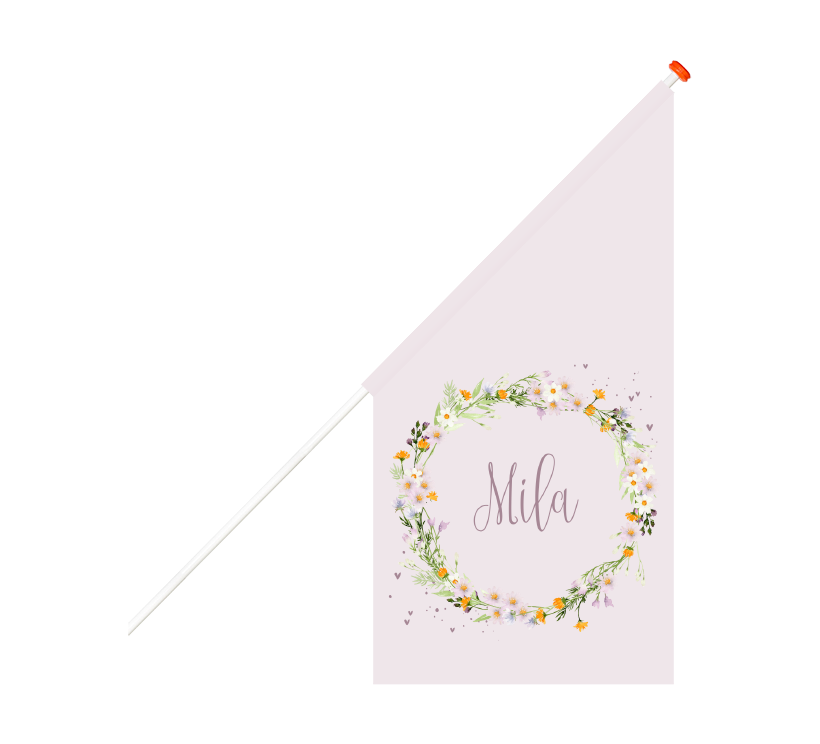 Geboortevlag lila met bloemenkrans
