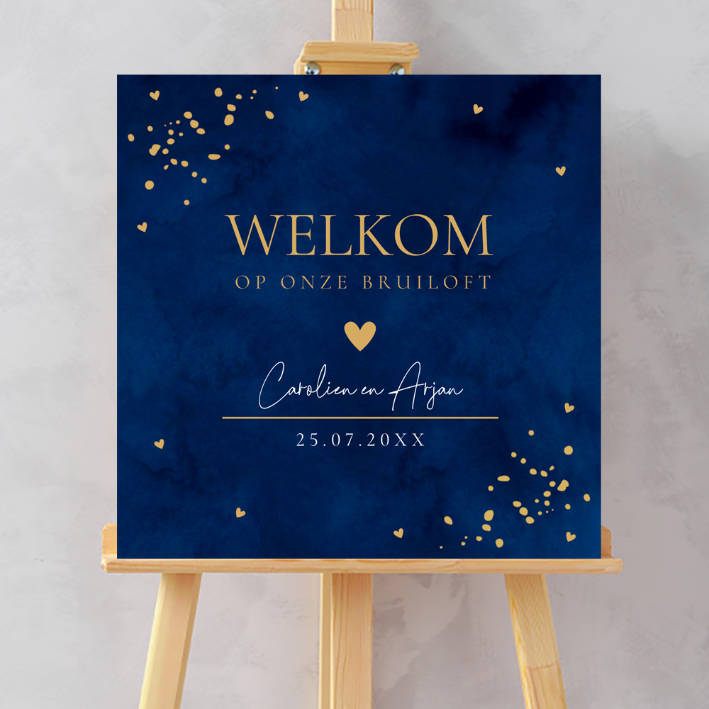 Welkomstbord huwelijk bruiloft donkerblauw