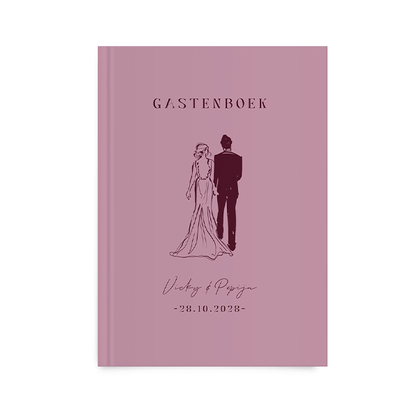 Gastenboek bruiloft in roze met illustratie van bruidspaar