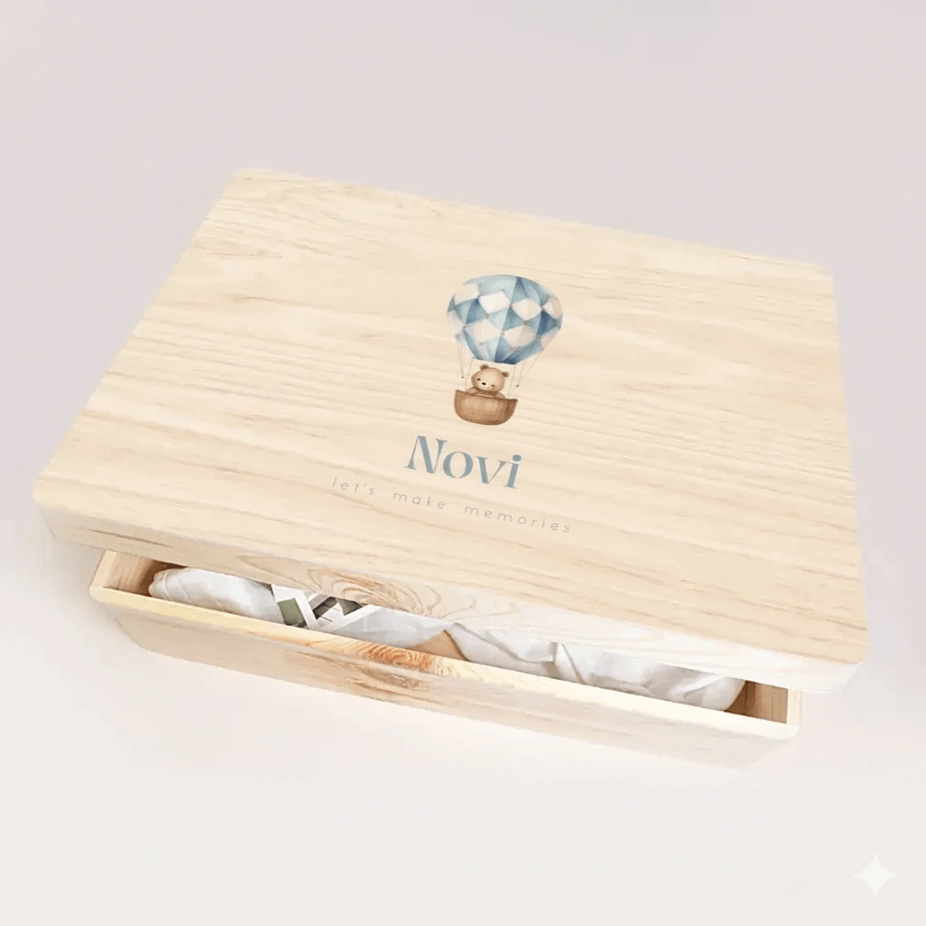 Memorybox met luchtballon en beertje