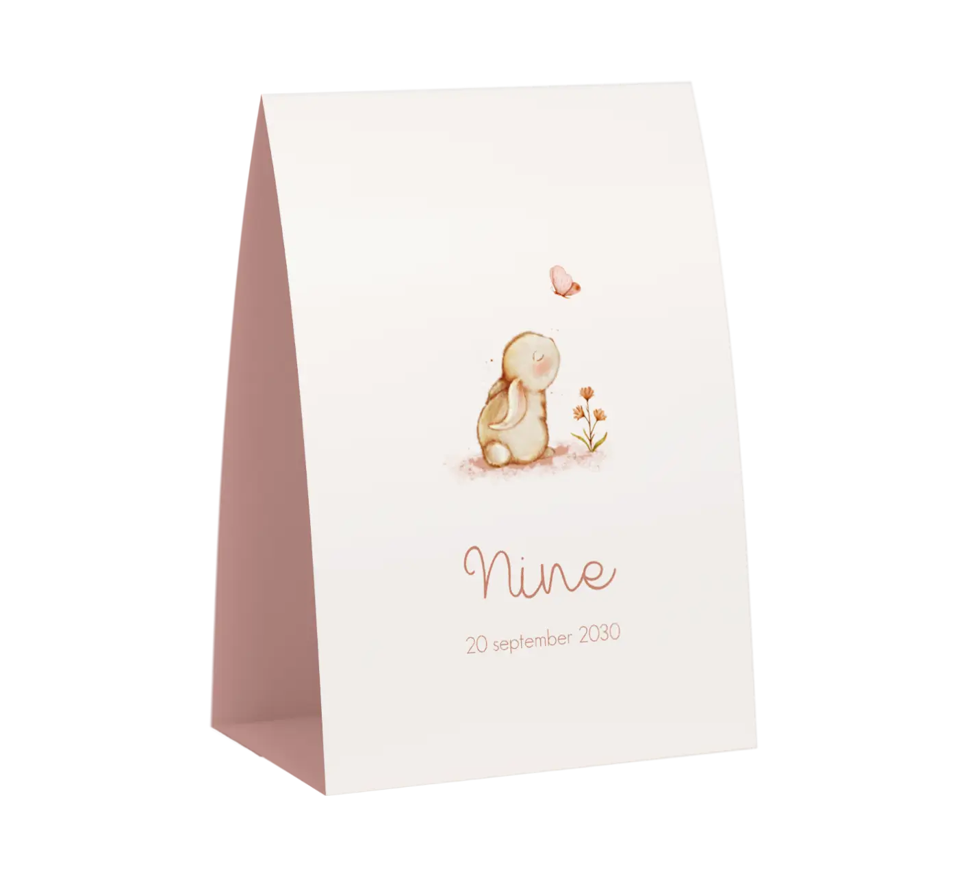 Tentkaart geboortekaartje meisje met konijntje en vlinder
