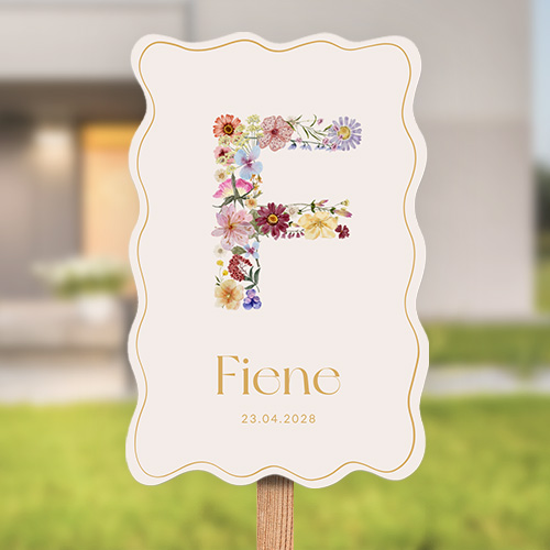 Tuin geboortebord meisje met bloemenletter