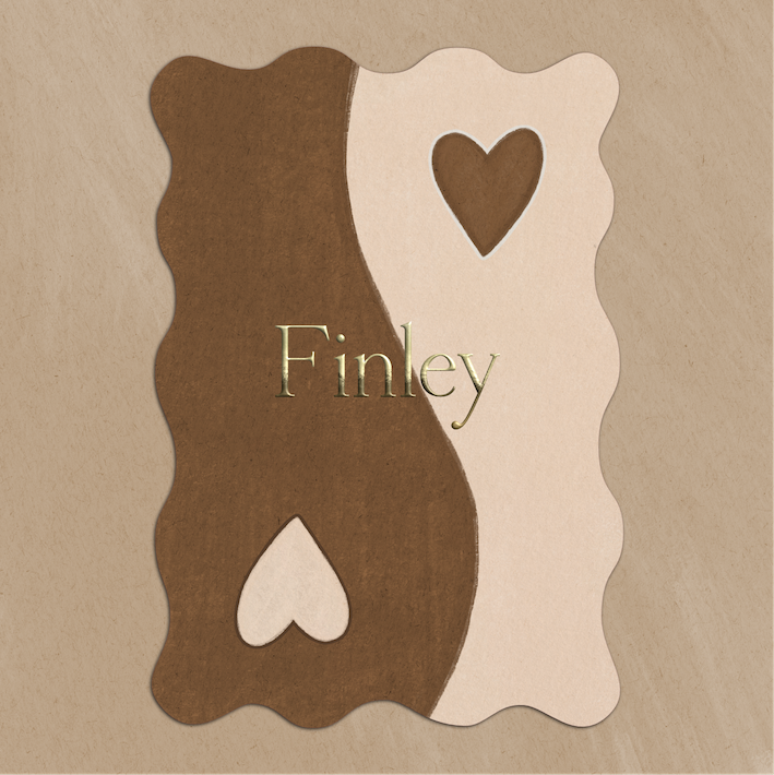 Neutraal Golvend Geboortekaartje Yin Yang met Hartjes Bruin Creme