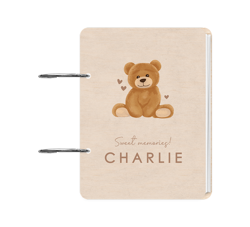 Bewaarbundel geboortekaartjes bruin met beertje