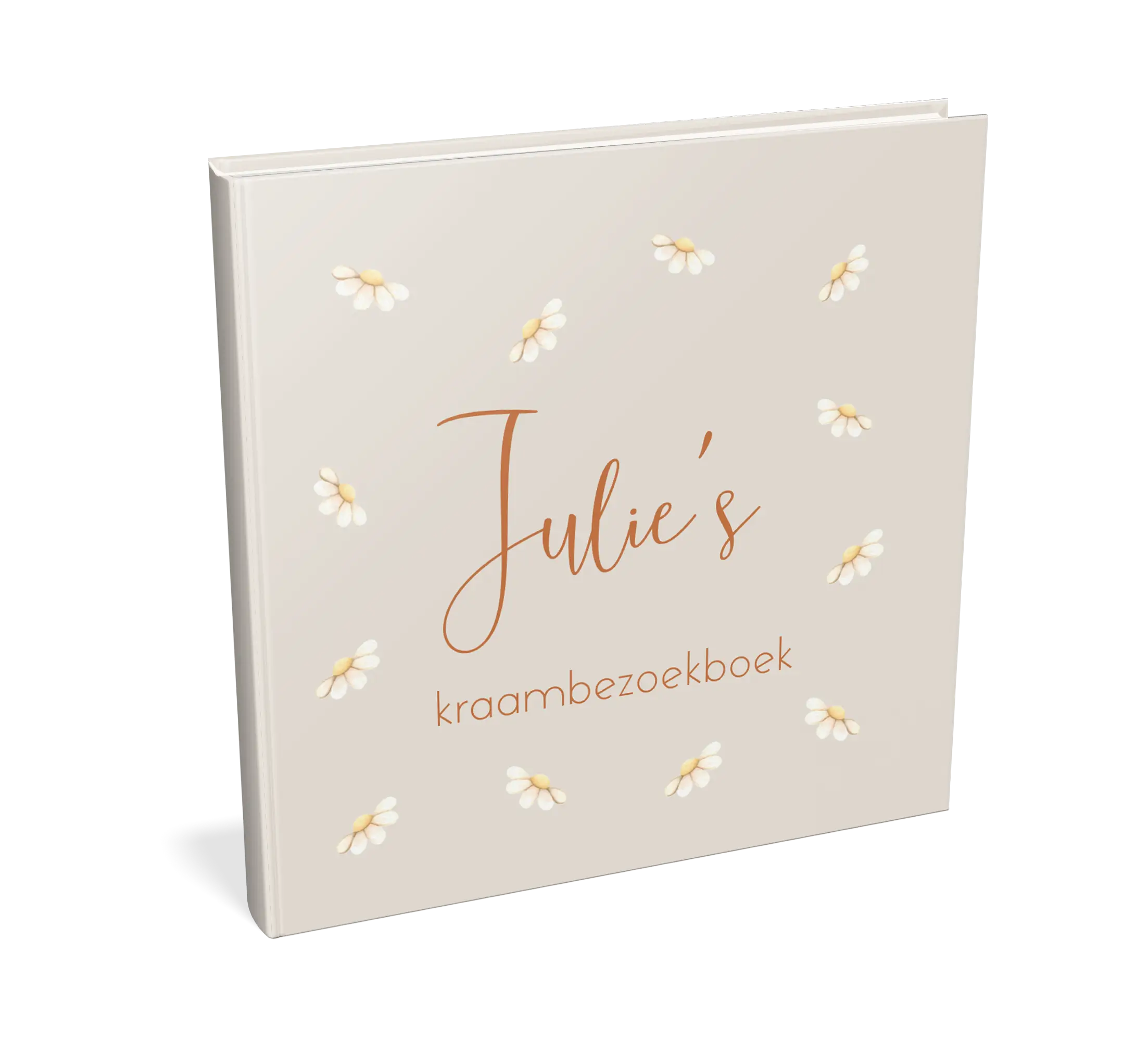 Kraambezoekboek beige met madeliefjes en naam - met invulpagina's