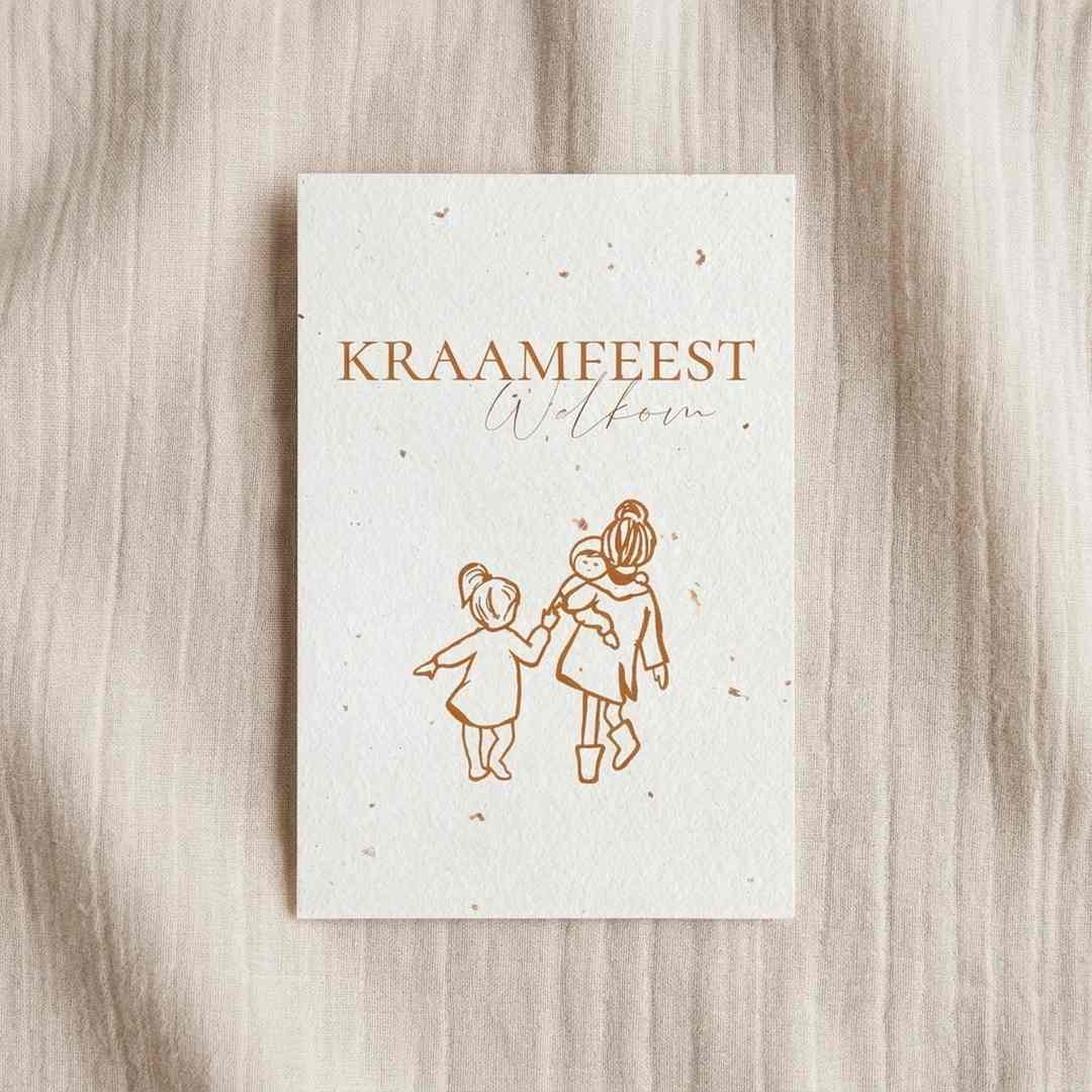 Kraamfeest kaartje illustratie gezin zussen baby