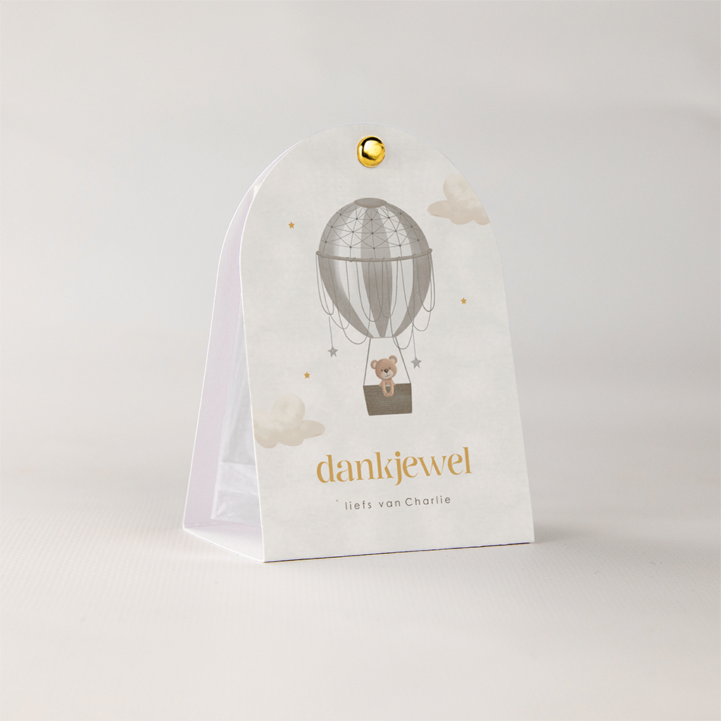 Doopsuiker snoepzakje neutraal met beertje in luchtballon