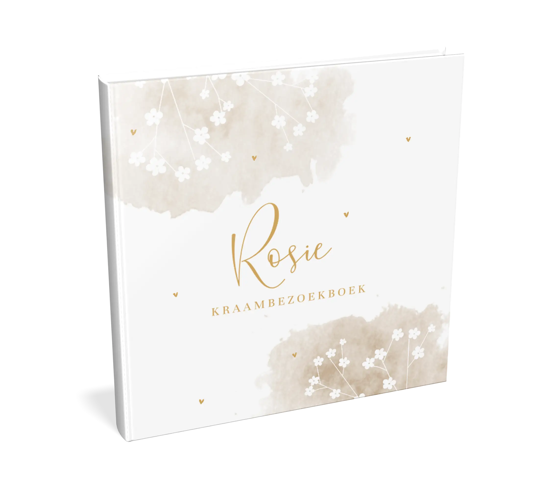 Sfeervol kraambezoekboek met watercolour, bloesem en hartjes