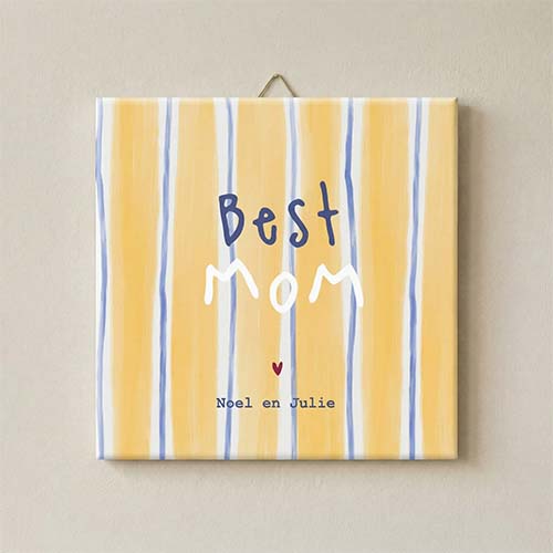 Tegel moederdag best mom geel blauw gestreept