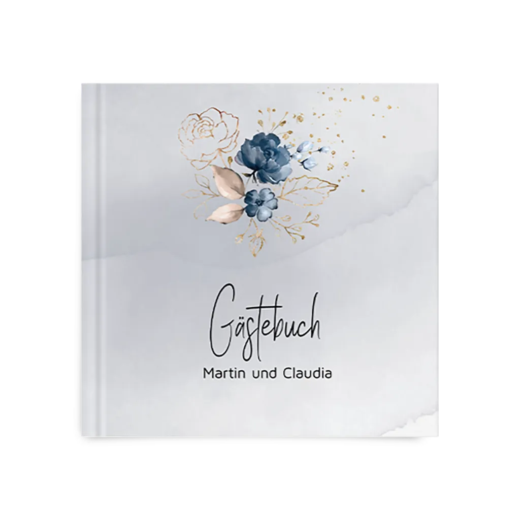 Stilvolles Gästebuch zum Jubiläum mit Aquarell und Blumen