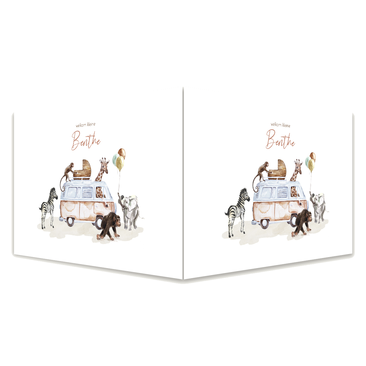 Dubbel raambord geboorte met jungle dieren en volkswagen busje