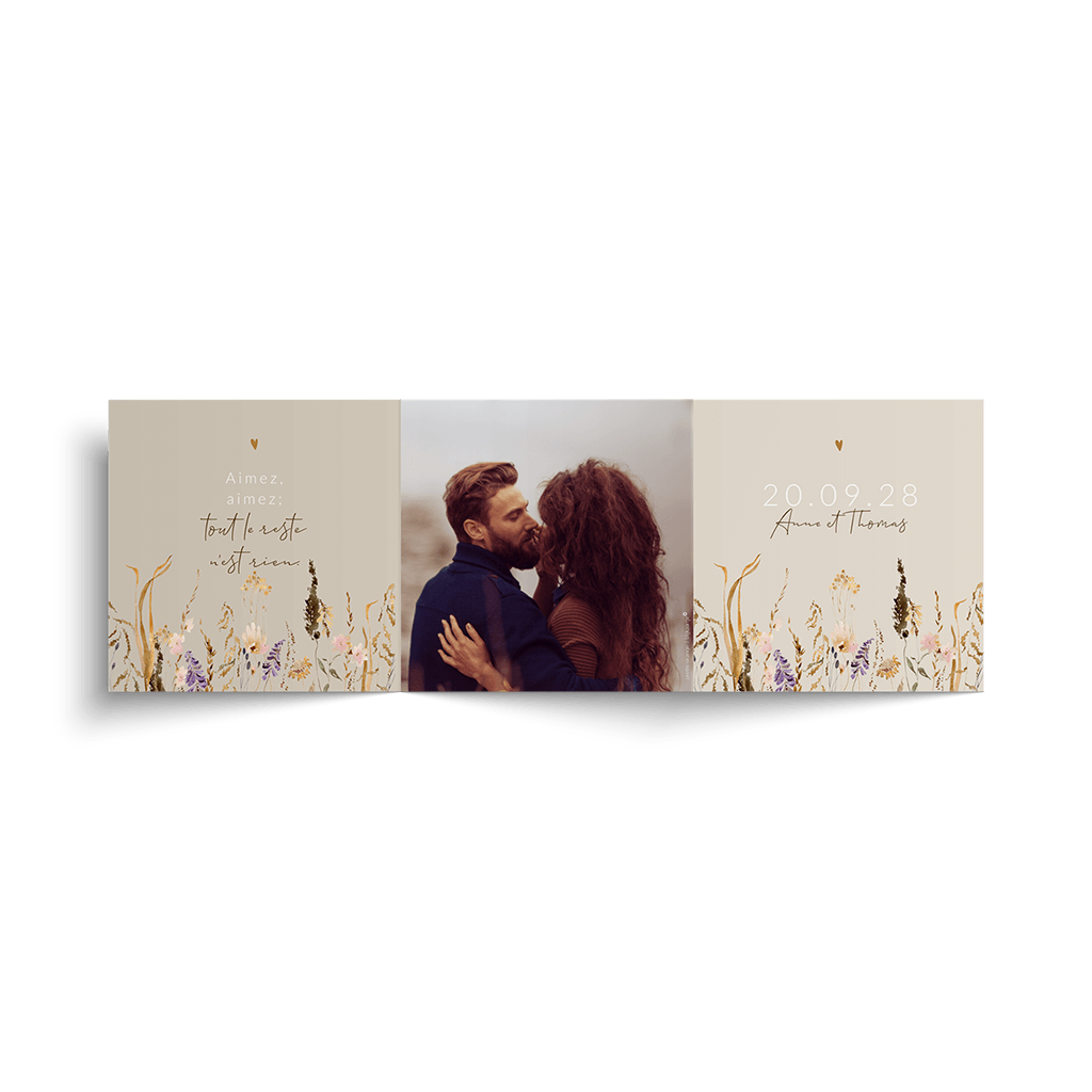 Faire-part de mariage en accordéon sur un thème champêtre