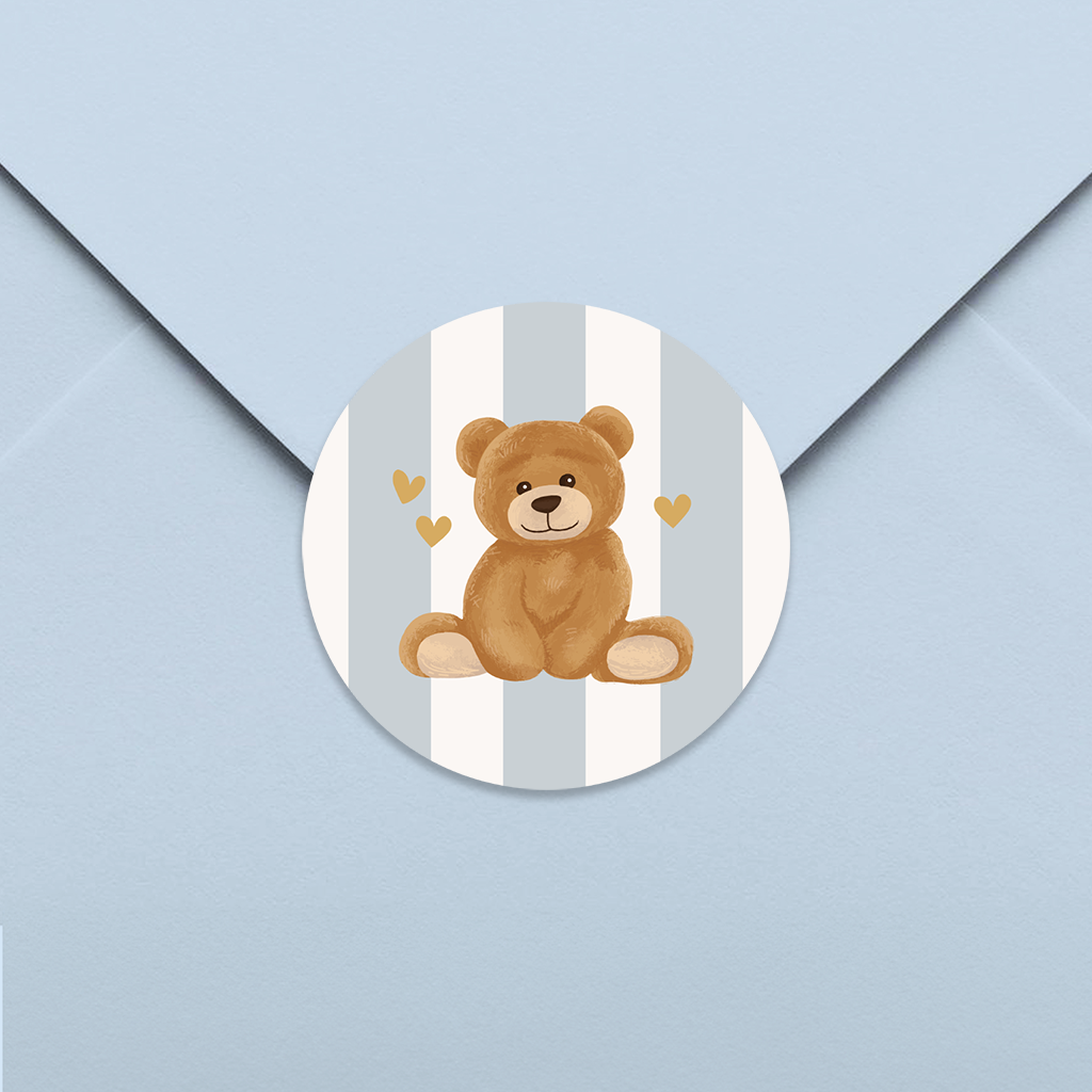 Sluitsticker met lief beertje en strepen