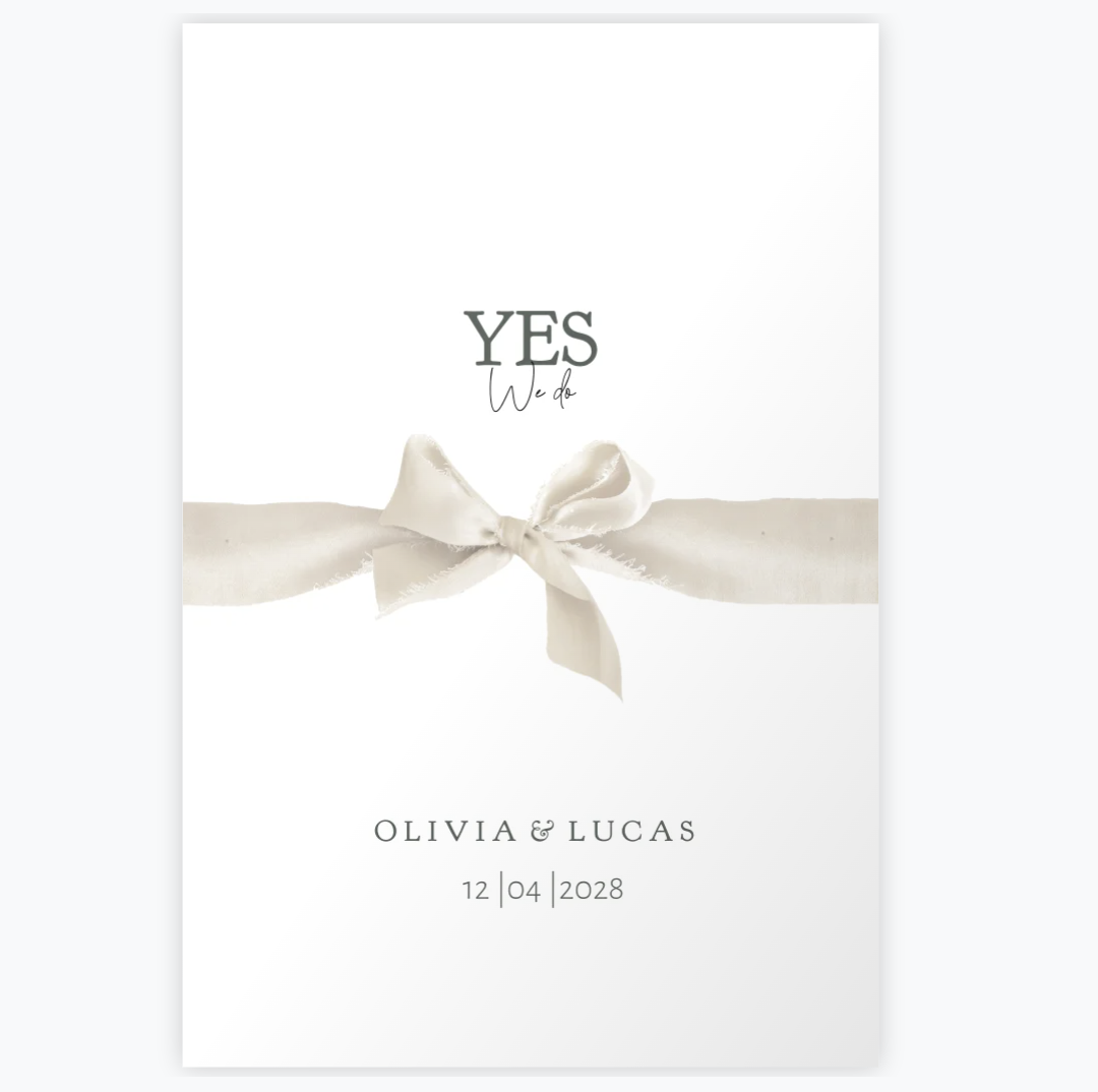 Trouwkaart klassiek wit design met lint