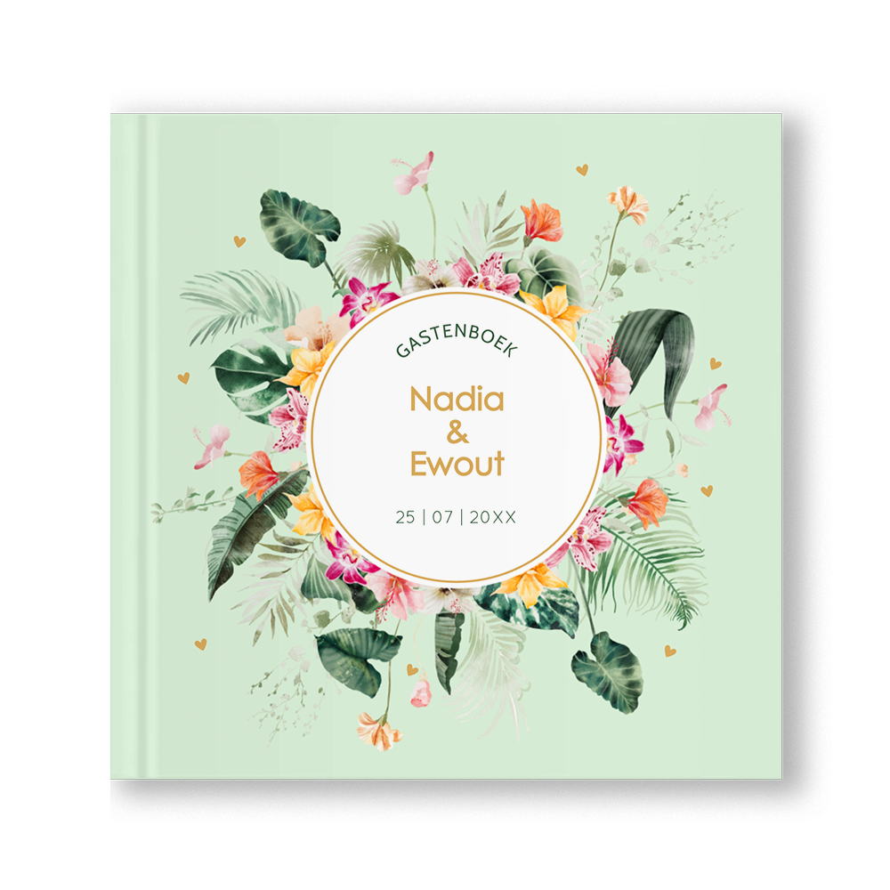 Gastenboek bruiloft tropische bloemen lichtgroen