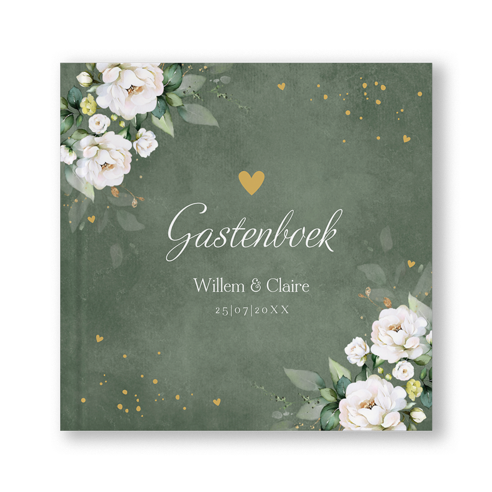 Gastenboek bruiloft botanisch groen bloemen wit