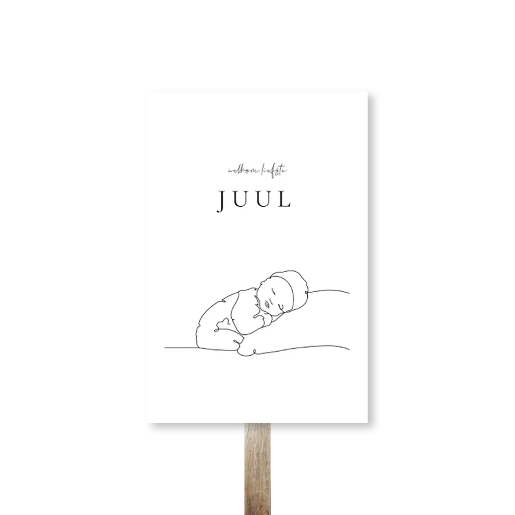 Tuinbord wit met lijntekening baby