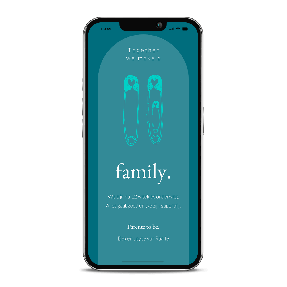 Zwangerschapsaankondiging digitale uitnodiging met paperclip familie