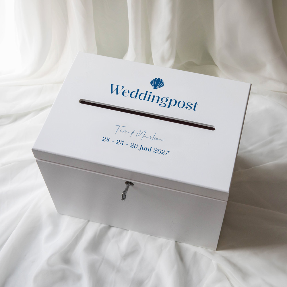 Enveloppenkist bruiloft wit Beach Vibes