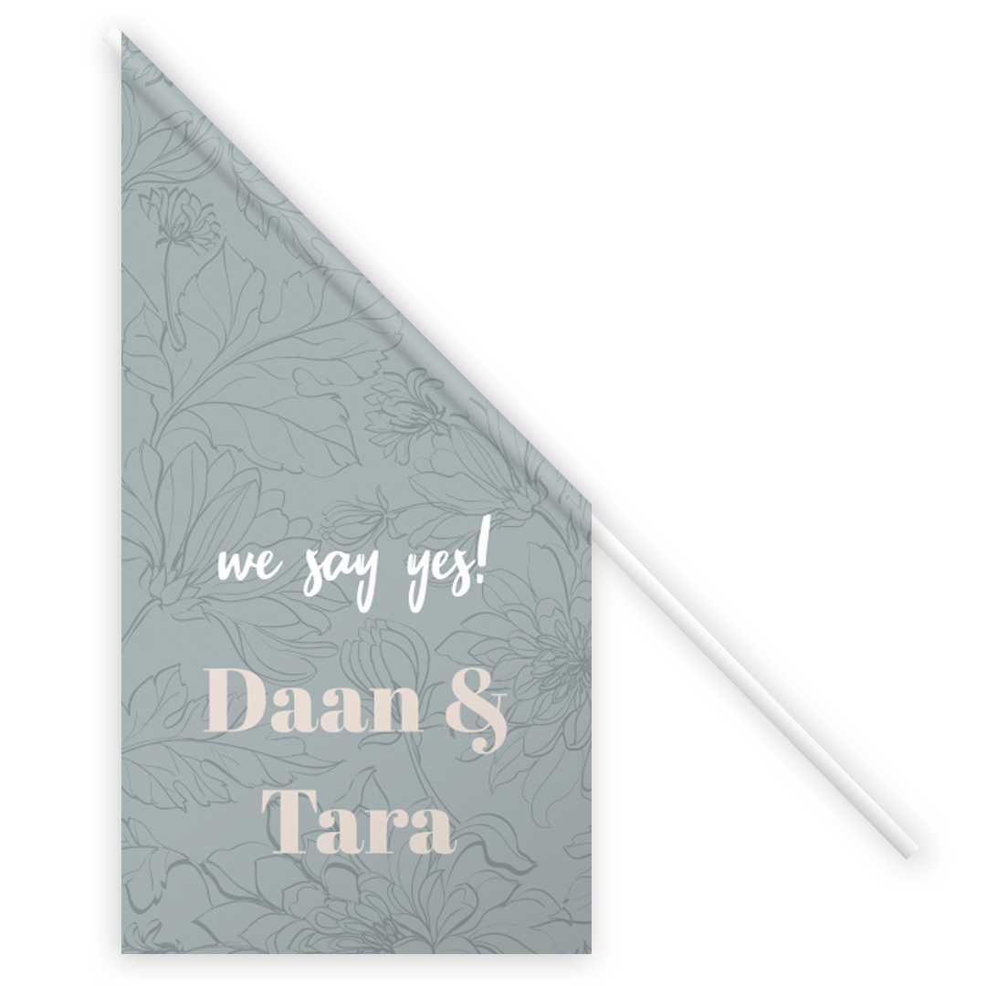 Vlag met bloemenpatroon en namen bruidspaar - Botanical Blue