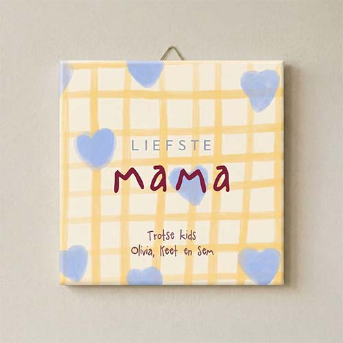 Tegel liefste mama geel blauw hartjes